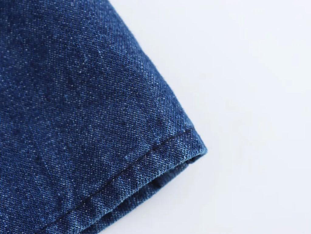 Denim Midi Dress With Pleats Backless Style High Waist