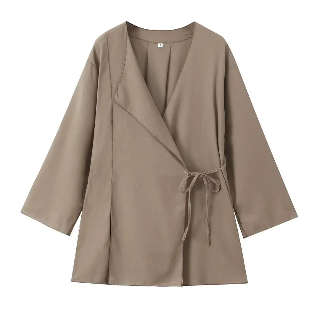 Casual Chic Solid Two Piece Women Set with Long Sleeve Kimono Jacket and Pants Nightwear Suit