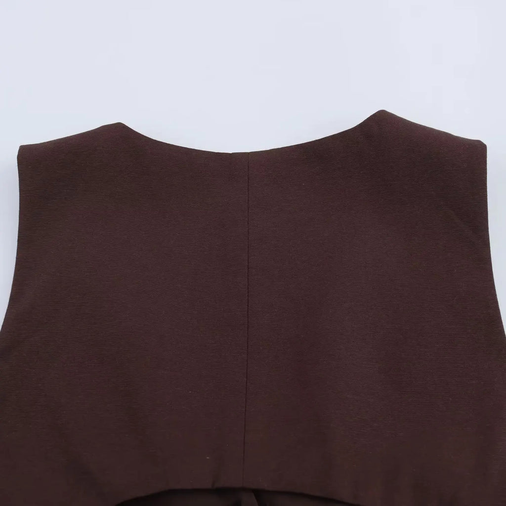 Women's Spring Pants Set with Back Opening Design Tank Top and Loose Fold Pants