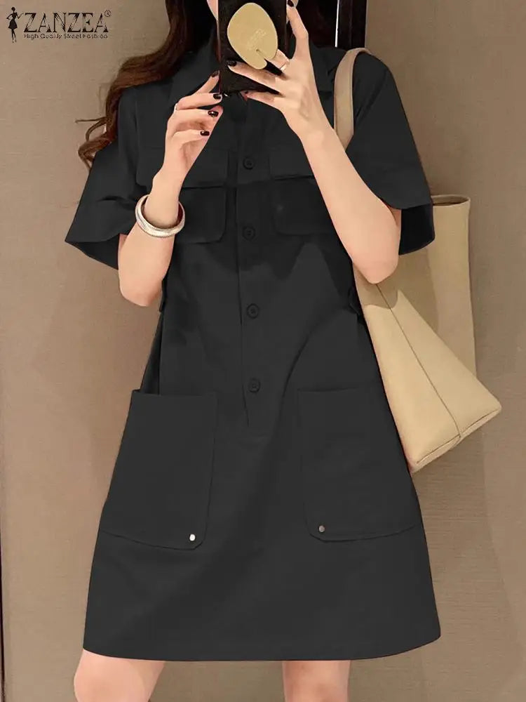 Korean Style Cargo Sundress With Pockets Knee Length