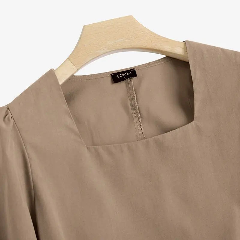 Women Square Collar Mini Dress Summer Sundress Chic