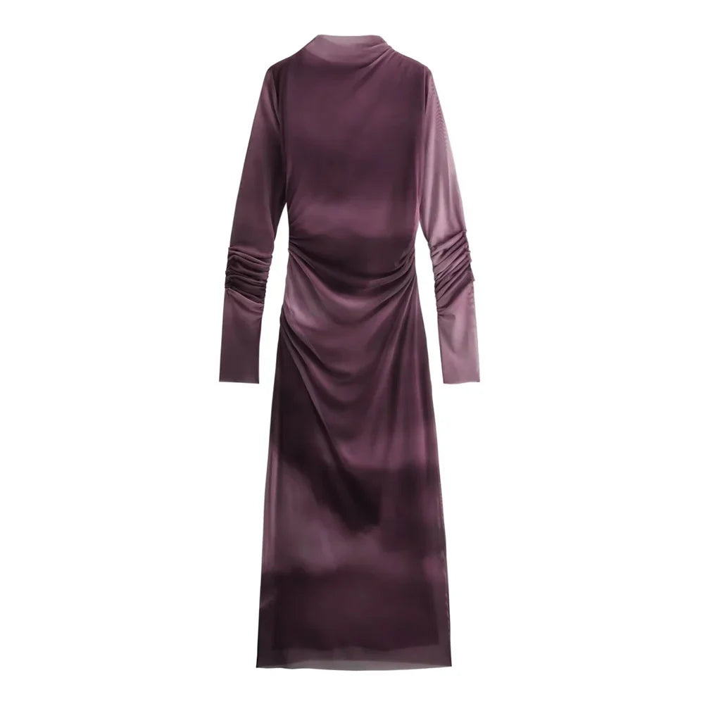 Long Sleeve Polka Dot Maxi Dress With Ruched Details