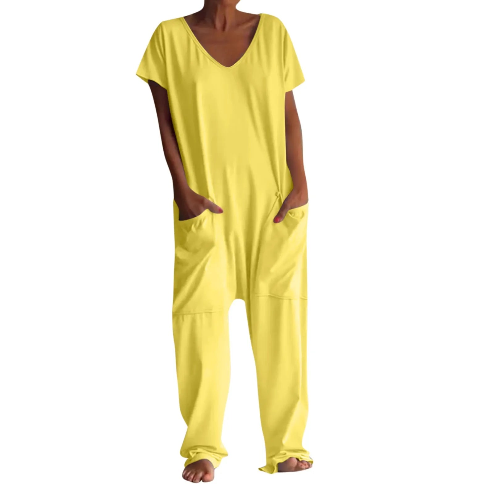 Women's Casual Short Sleeve Pullover Jumpsuit Loose Fit with Pockets Comfortable Lightweight Bodysuit Trendy Summer Romper