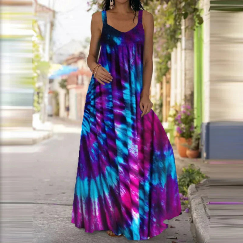 Flame Print Sleeveless Dress For Summer Casual Wear