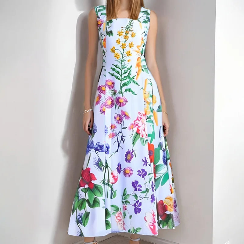 Womens Floral Print Backless Dress With Square Collar