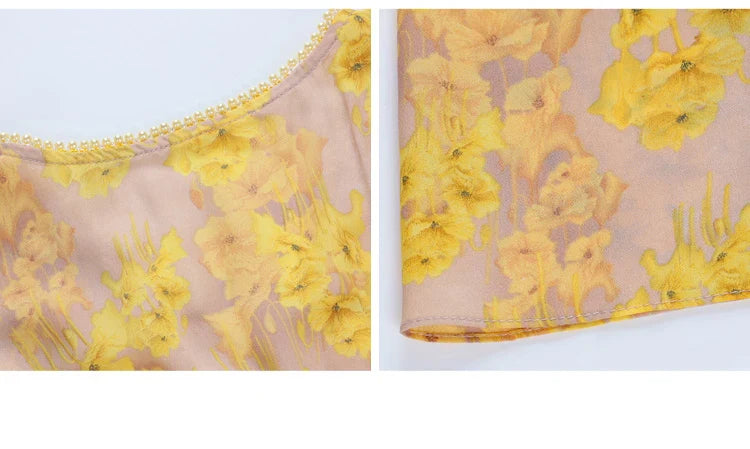 Floral Chiffon Dress For Women V Neck A Line Dress