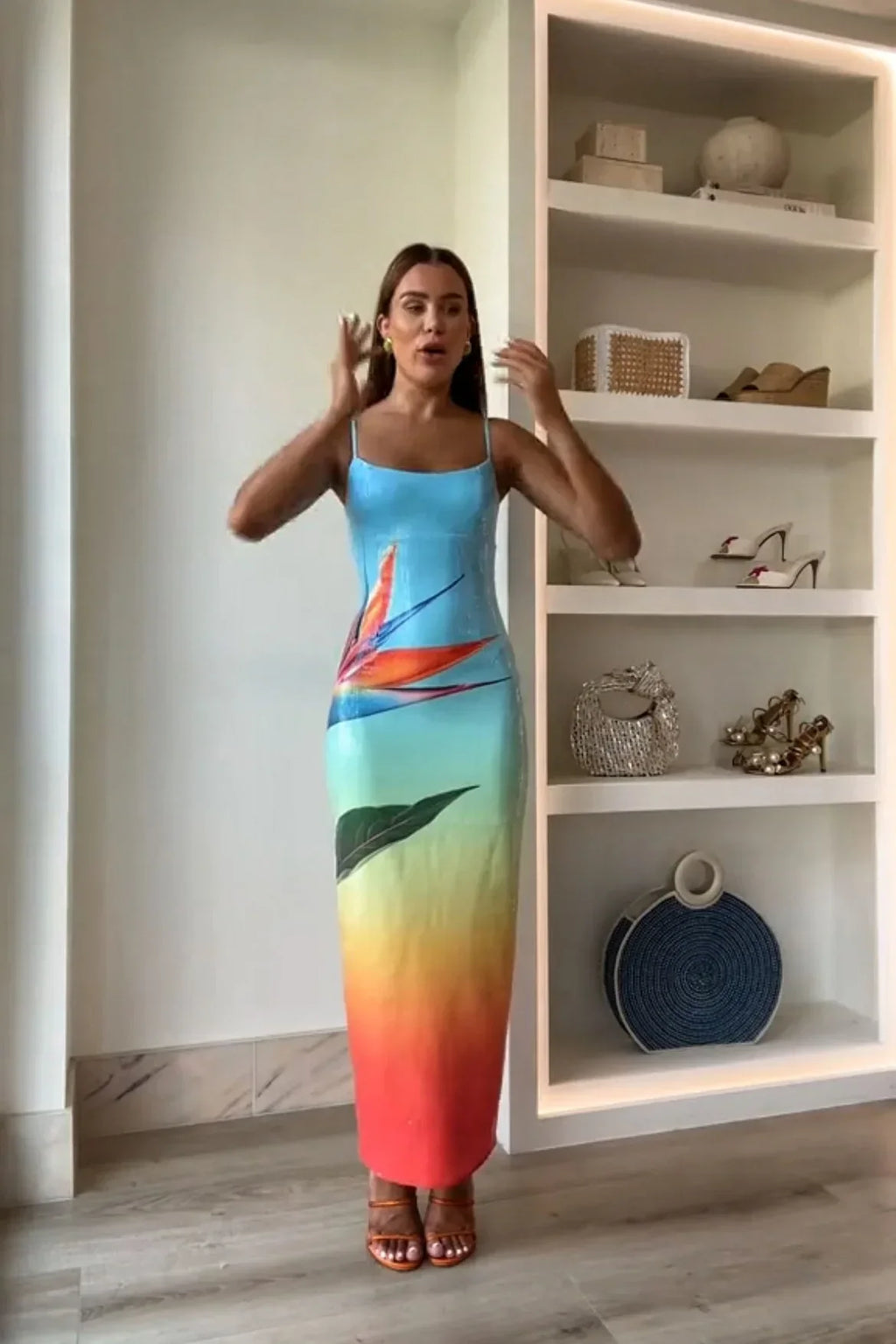 Sequin Print Suspender Dress for Casual Party Wear