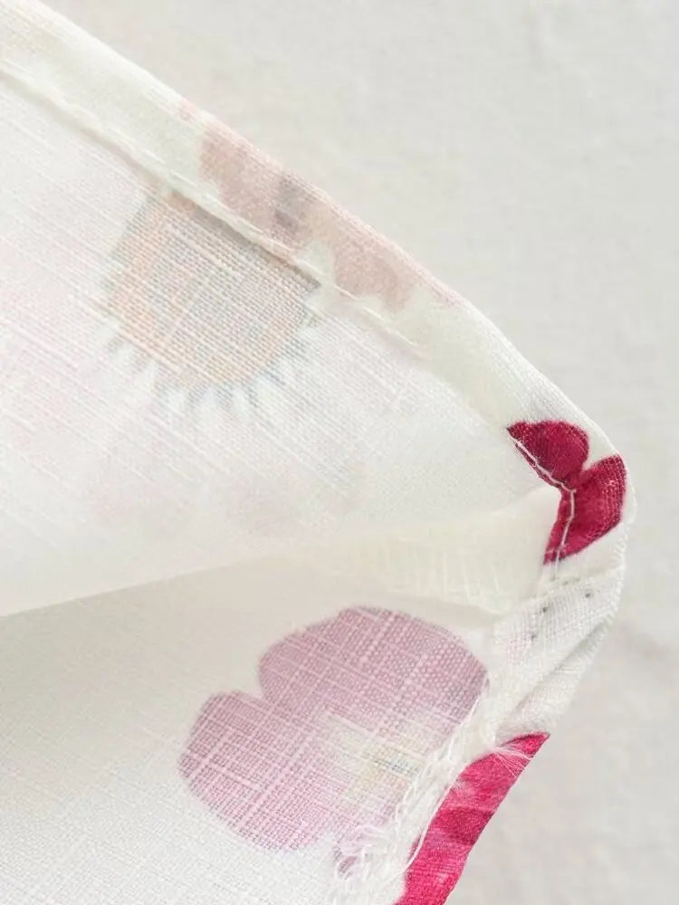 Women's Square Collar Lace-Up Slim Fit Top and Single Breasted A-Line Midi Skirt Two-Piece Set with Feminine Print