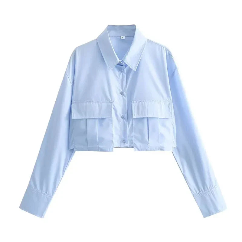 Women's Casual Long Sleeve Solid Blouse with Pockets Loose Fit Versatile Office Shirt Top