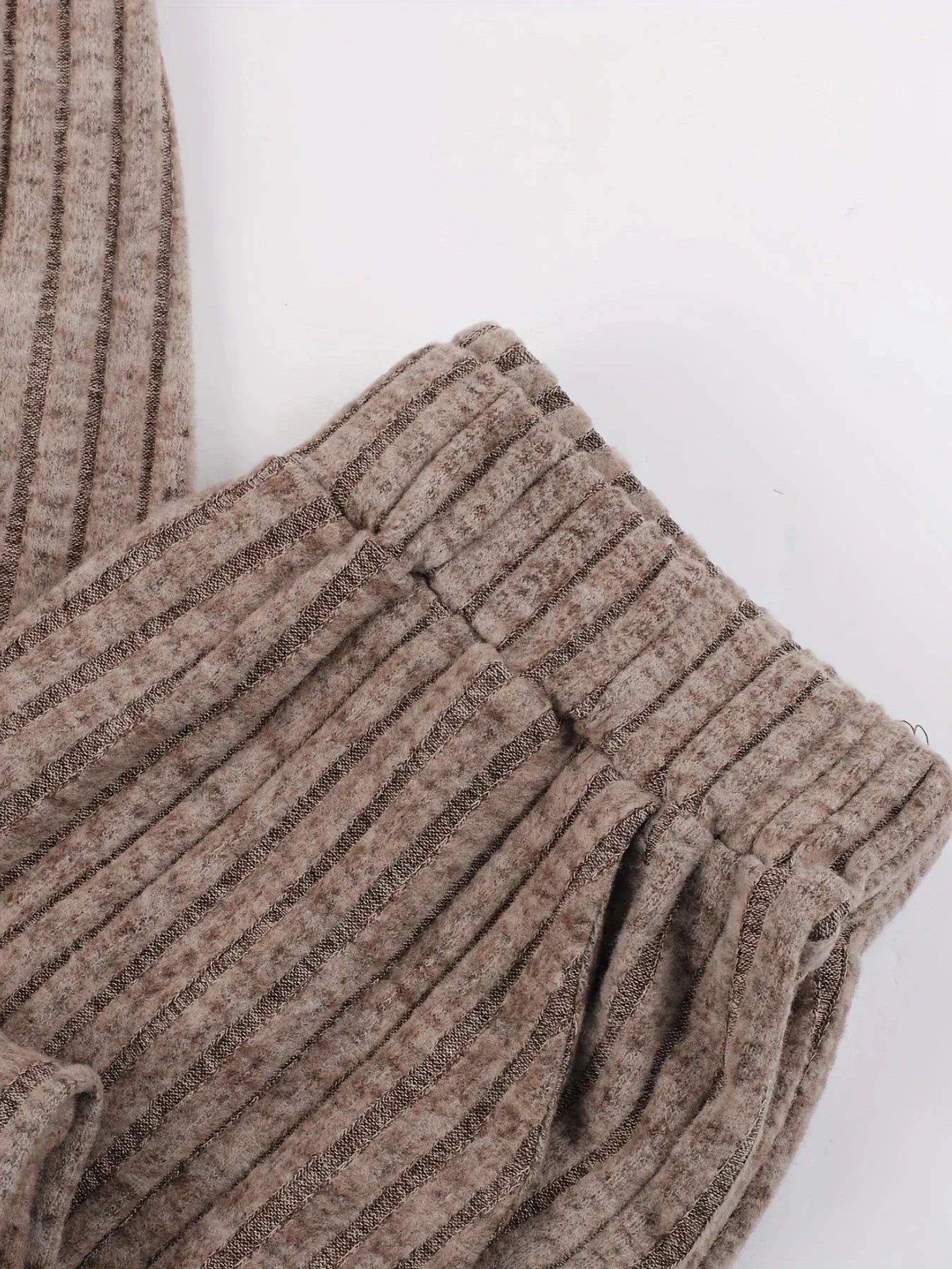 Autumn Winter Loose Casual V Neck Striped Knitted Two-Piece Set with Long Sleeve Top and Straight Tube Pants