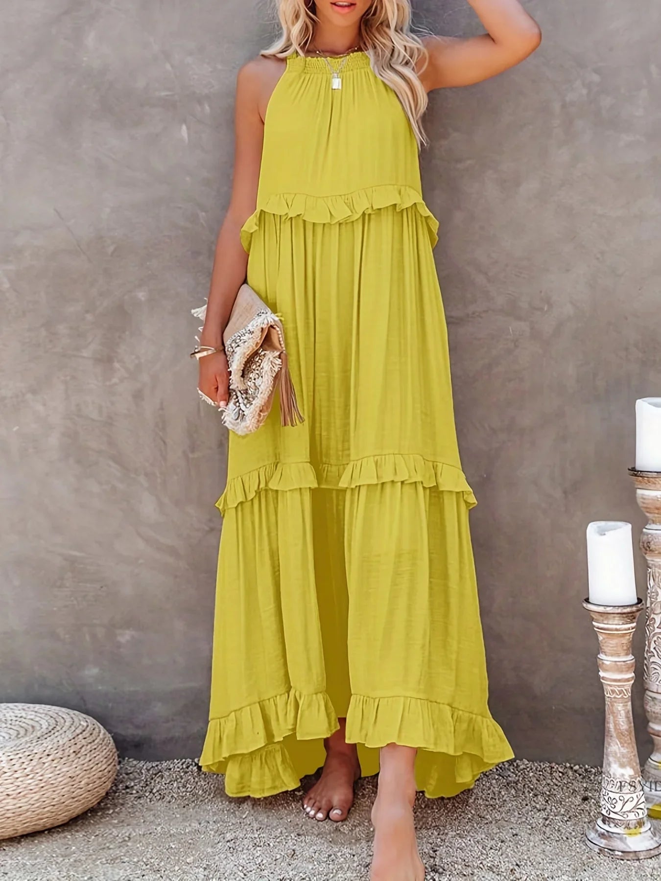 Summer Sleeveless Maxi Dress With Irregular Hem For Holiday