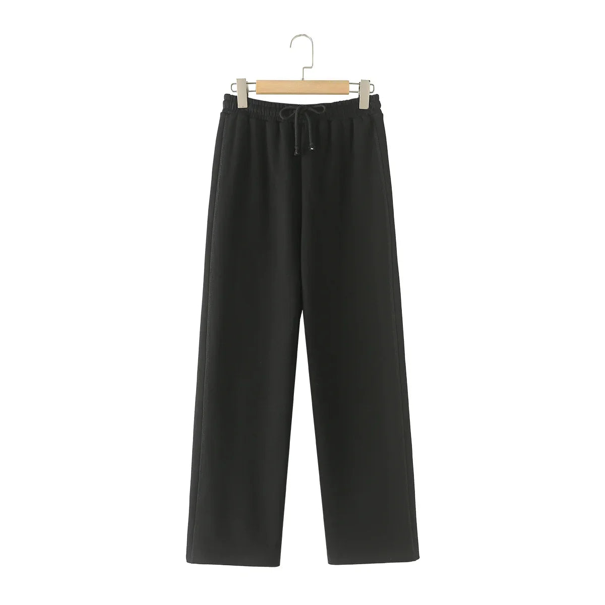 Chic Solid Hoodie and Wide Leg Trouser Set for Women with Elastic Waist and Lace-Up Detail Perfect for Casual and Commute Wear