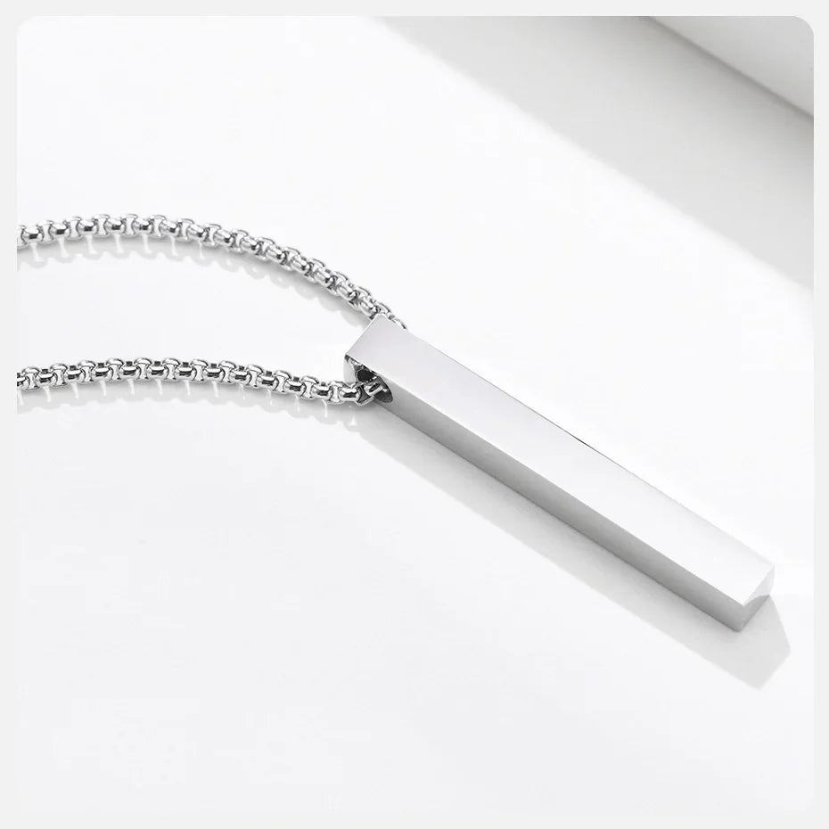 5mm Stainless Steel Pillar Necklace for Men and Women, Minimalist 3D Bar Pendant Unisex Neck Collar