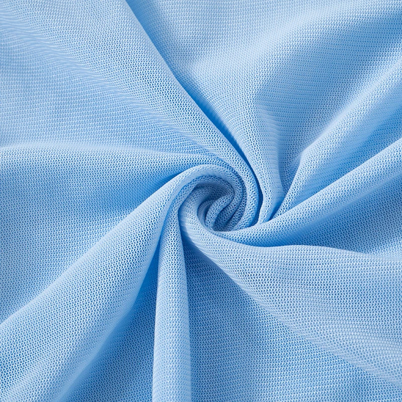 Solid Color Long Sleeve One Shoulder Mesh Top for Women - Stylish See Through Pleated Casual Autumn T-Shirt