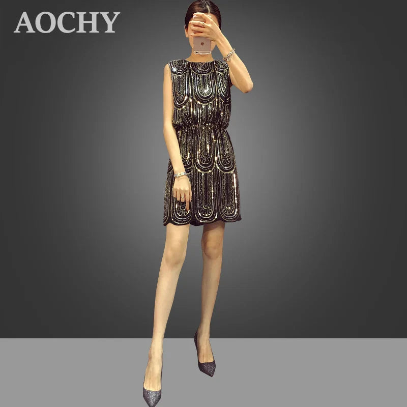 Sequin Mini Dress For Women Sleeveless Party Dress Casual