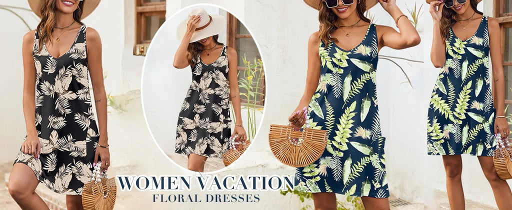 Boho Floral Knee Length Sundress With Pockets Loose