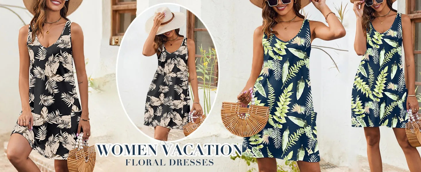 Boho Floral Knee Length Sundress With Pockets Loose