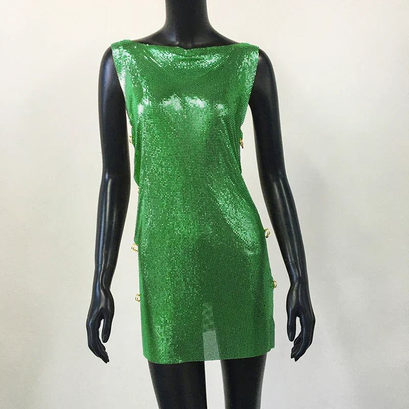 Y2K Metallic Sequins Mini Dress For Women Backless Clubwear