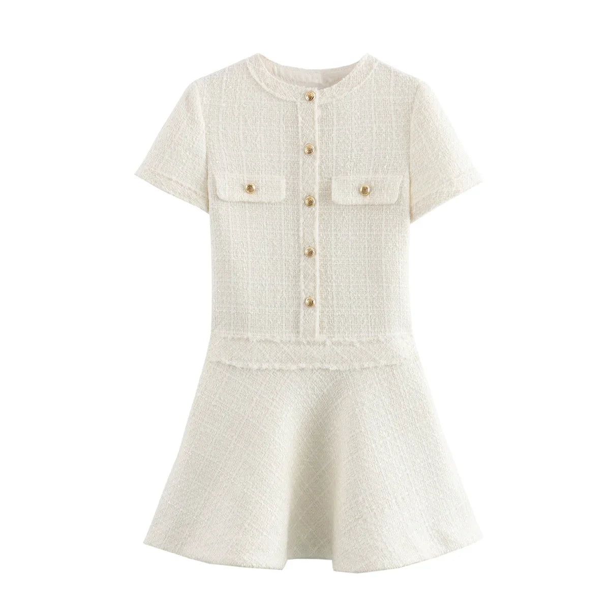 Women Textured Mini Dress Summer Round Neck Short Sleeve