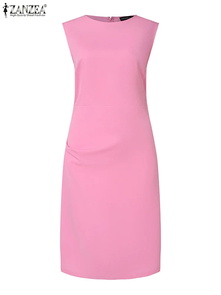 Summer Party Dress for Women Sleeveless O Neck Knee Length