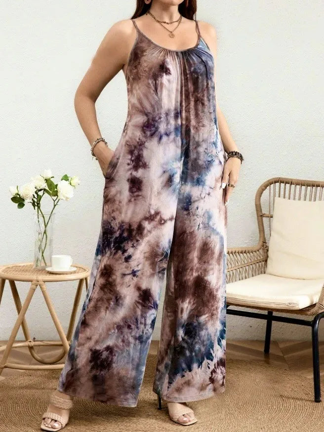 Summer Women's Printed Strap Vest Jumpsuit Casual Loose Fit Pants Stylish Lightweight Outfit