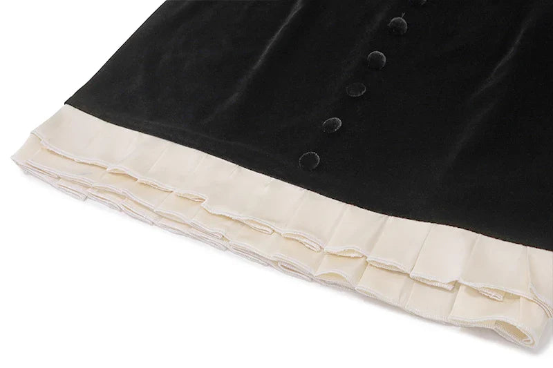 French Retro Patchwork Square Neck Dress For Evening Party