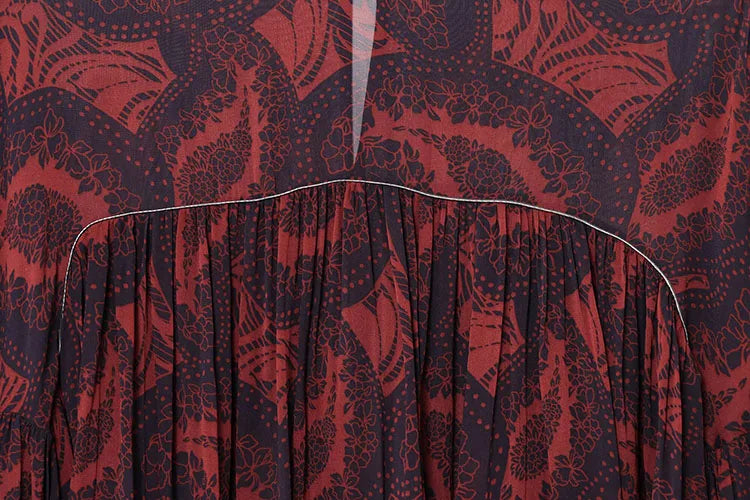 Women's Spring Printed Midi Skirt Two-Piece Set with Casual Folded Silk Texture Shirt and High Waist Skirt