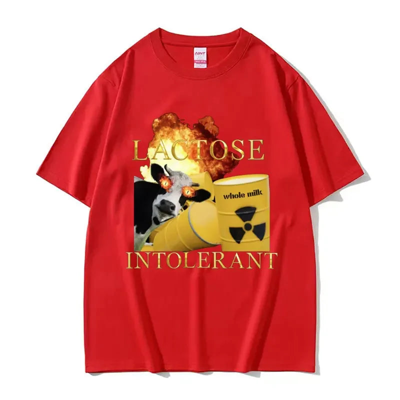 Lactose Intolerant Humor Graphic T Shirt for Men and Women Casual Cotton Tee Retro Streetwear