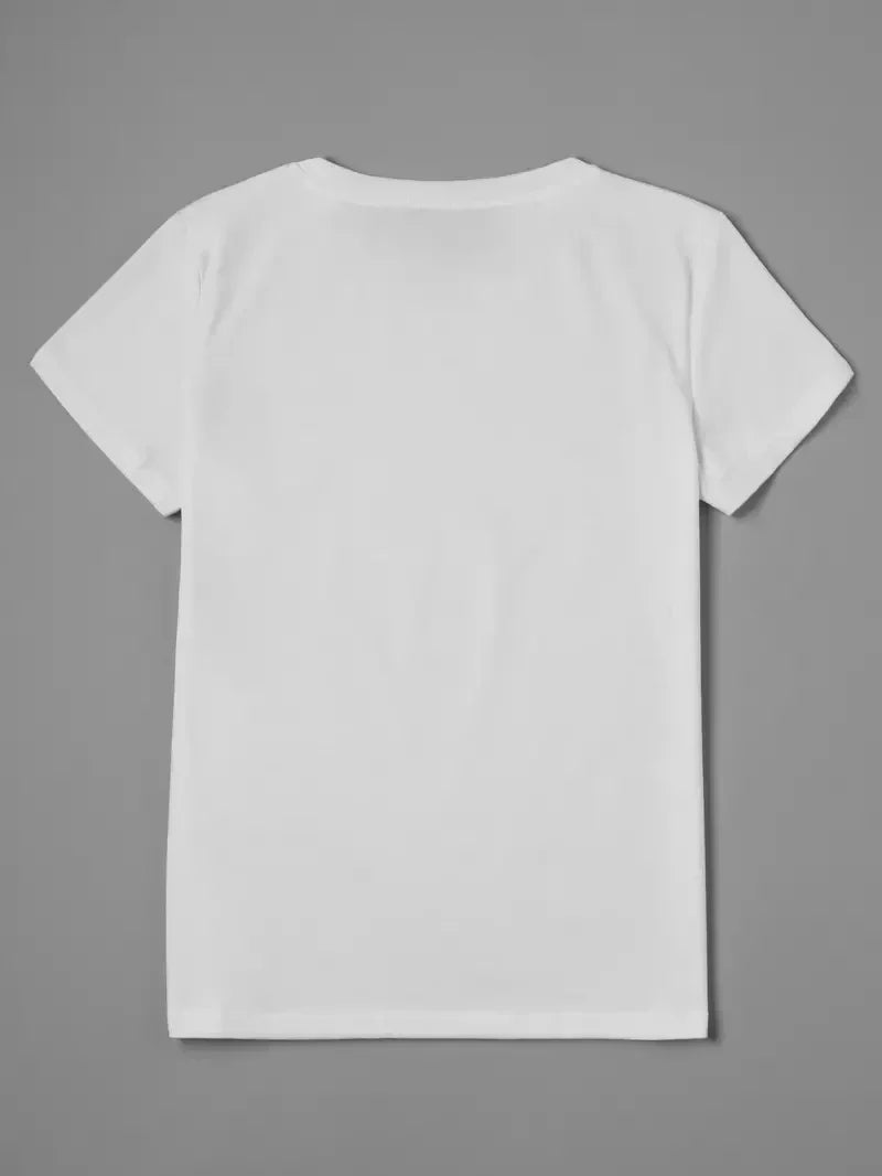 Women's Colorful Bear Print Casual Summer T-Shirt with Large Round Neck and Short Sleeves