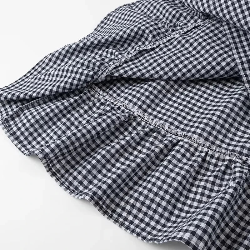 Embroidered Plaid Pleated Midi Dress Backless Beach Style