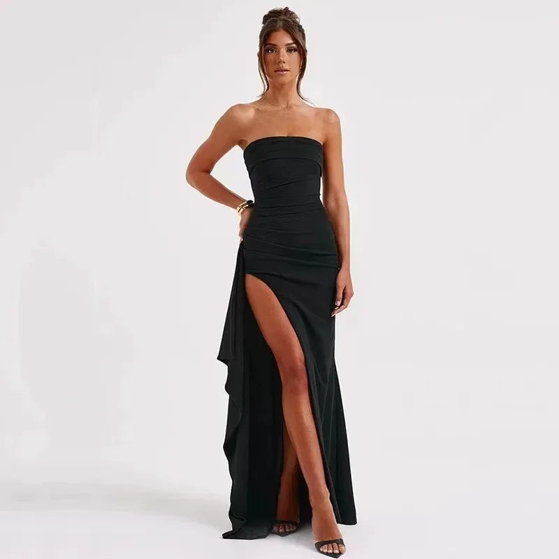 Backless Strapless Evening Dress With Slit Long Gown