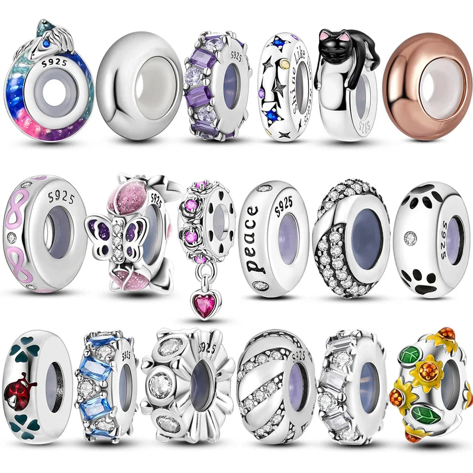 925 Sterling Silver Spacer Stopper Beads Charms for DIY Jewelry and Bracelets