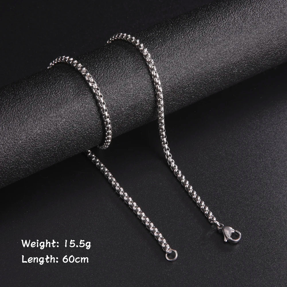 60cm Long Stainless Steel Box Chain Necklace for Men in Black and Gold Color Fashion Punk Jewelry