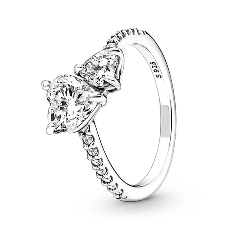925 Sterling Silver Crown Love Heart Moon Engagement Ring for Women Luxury Jewelry