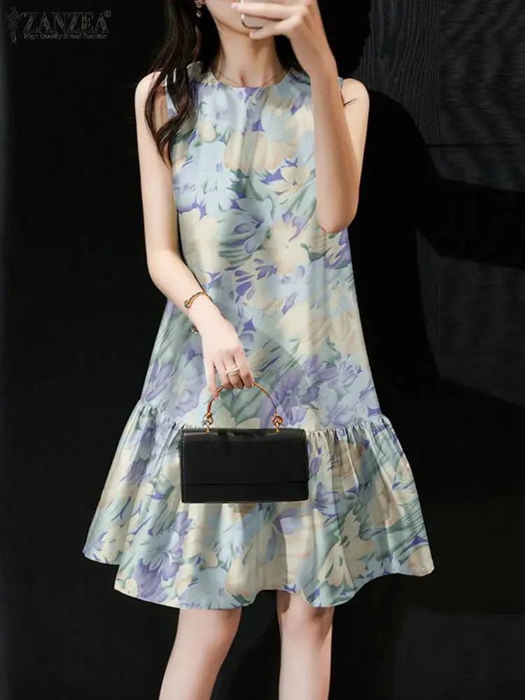 Bohemian Floral Dress Sleeveless Sundress for Summer Women