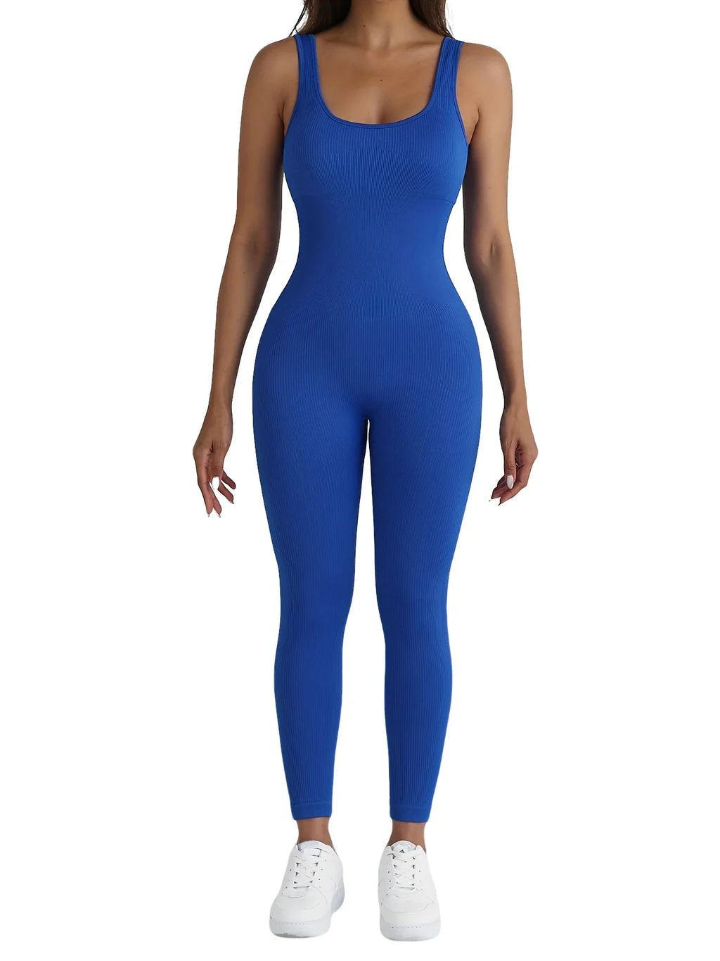 Women Ribbed Seamless Slim Fit Sports Jumpsuit Backless Yoga Exercise Trousers with High Elasticity and Solid Color Design