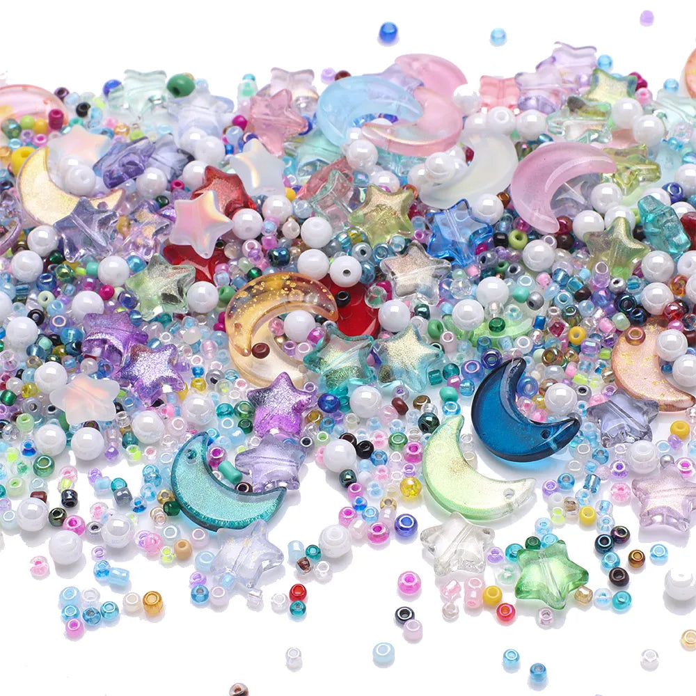 Mixed Star and Moon Crystal Glass Beads for DIY Jewelry Making Craft Bracelets Necklaces and Earrings