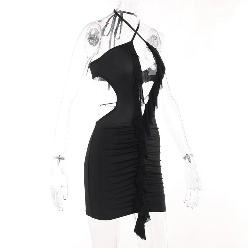 Backless Bodycon Dress Mini Sleeveless Black Hollow Out