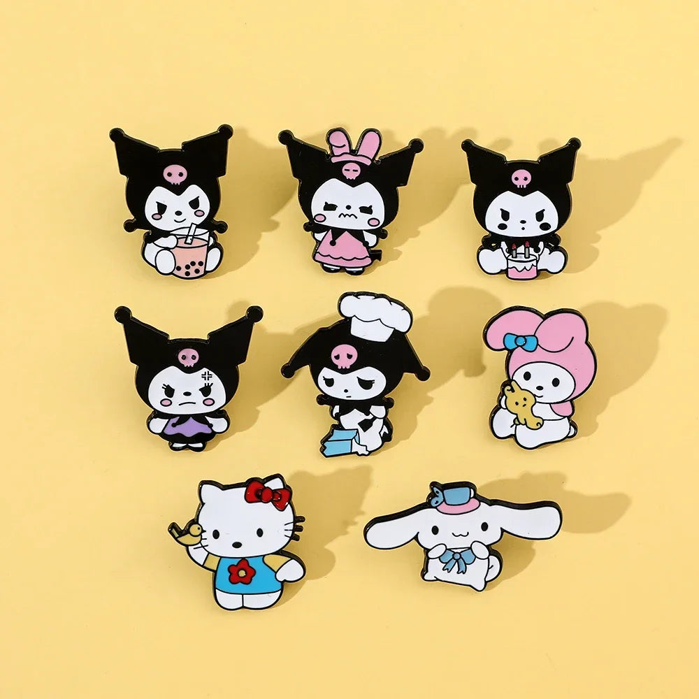 8 Pcs Hello Kitty Animal Brooch Set Cute Princess Kulomi Melody Lapel Pins Fashion Metal Badges for Backpack and Clothing Jewelry