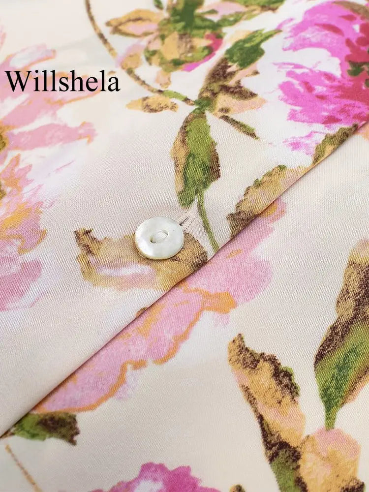 Willshela Women Floral Printed Single Breasted Blouse Vintage Lapel Neck Long Sleeve Chic Shirt