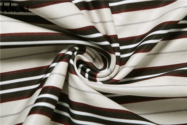 Sexy Striped Printed Women Jumpsuit with Inclined Shoulder Hollow Cleavage Skinny Fit Overalls Stylish Fashion Clubwear