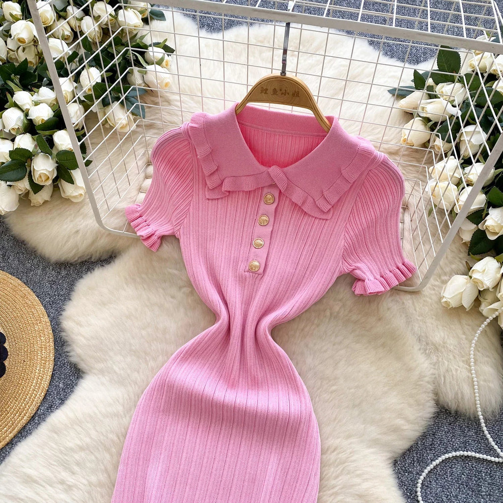 Ruffles Knit Wrap Dress For Women Summer Short Sleeve Casual