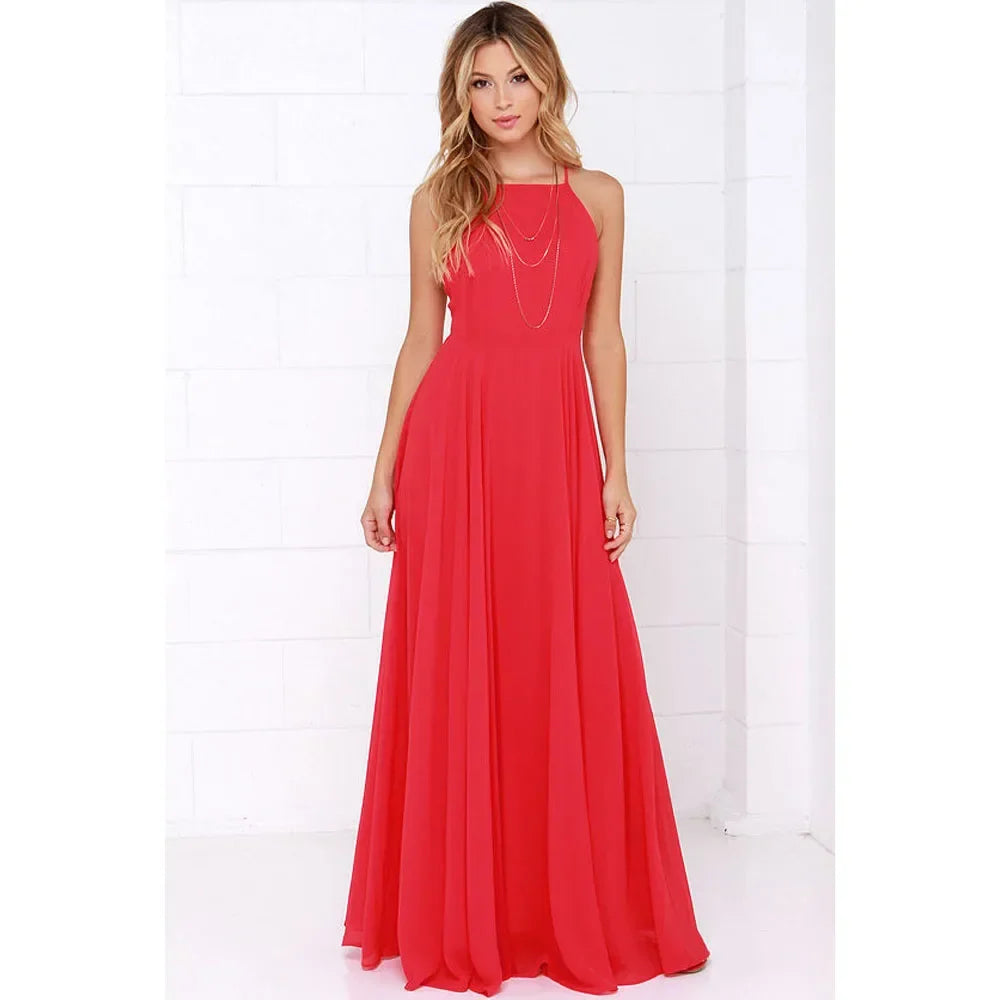 Boho Maxi Dress Women Sleeveless O Neck Backless Sundress