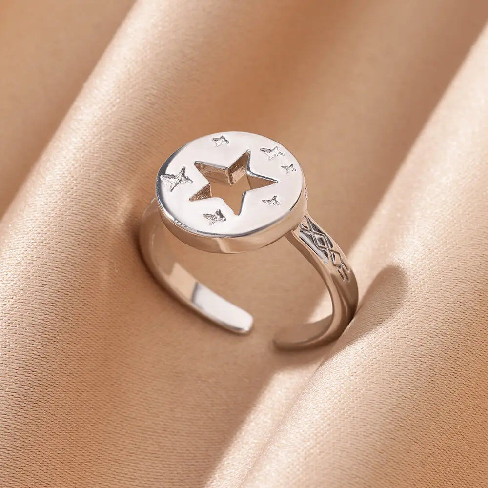 Adjustable 316L Stainless Steel Little Star Open Ring for Women - Trendy Gold Color Jewelry Gift for Weddings and Special Occasions