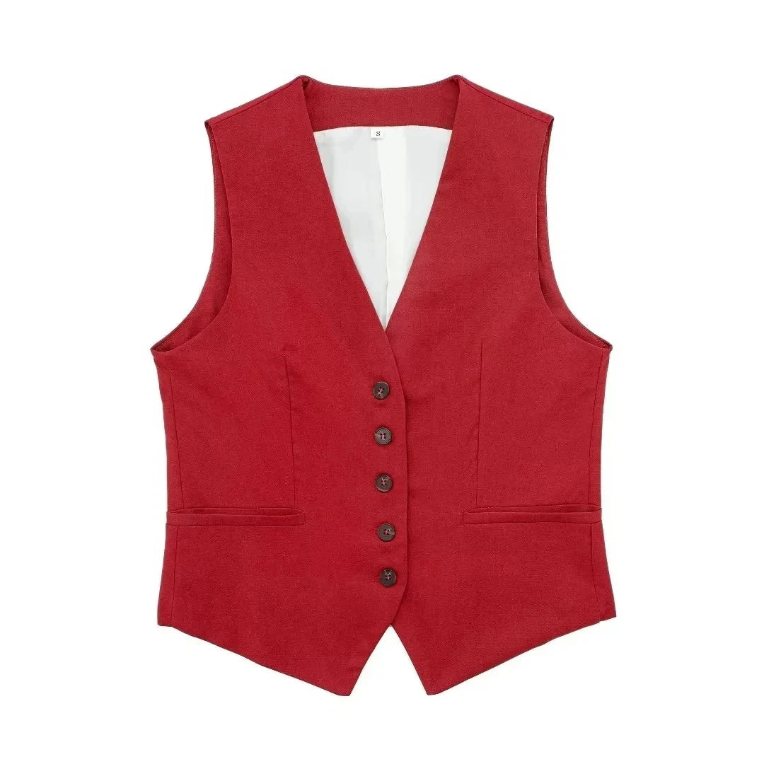 Casual Linen Sleeveless V-Neck Vest for Women Single Breasted Office Fashion Lightweight Linen Top