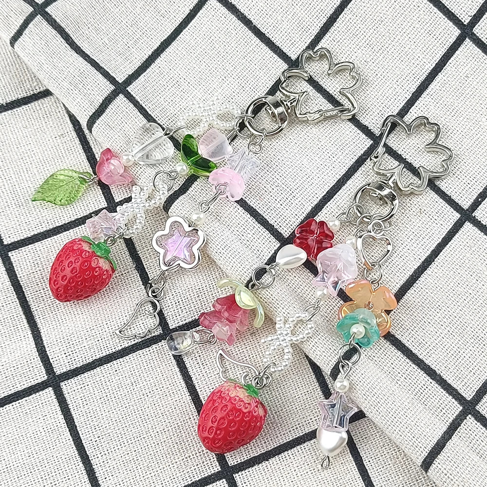 Cute Strawberry Bow Keychain Pendant for Girls Fashion Accessory and Gift