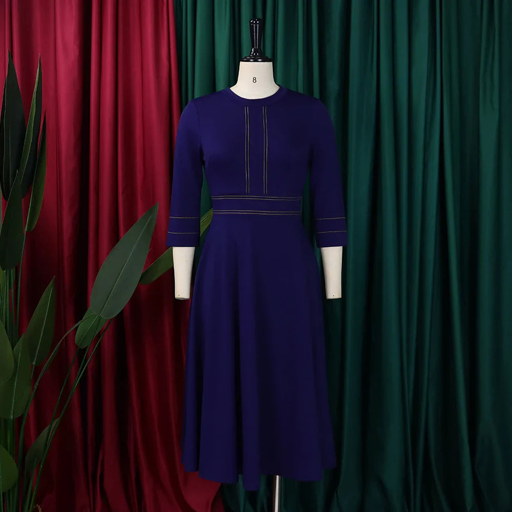 Elegant Party Dress For Women O Neck Pleated A Line Midi