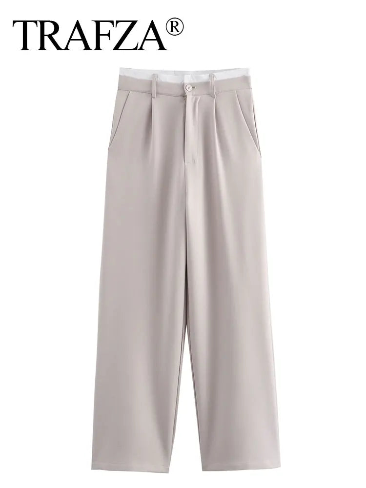 Women Fashion Solid Vest Pant Suit Set with Single Breasted Halter Cropped Top and High Waist Patchwork Trousers for Office Wear