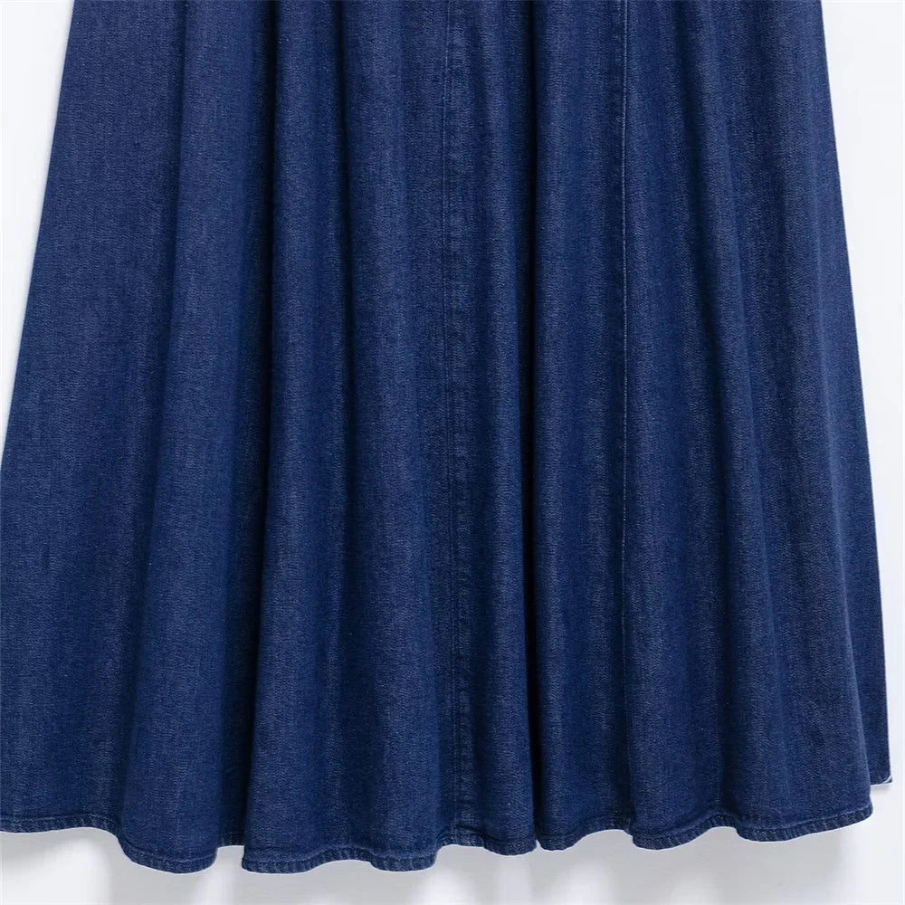 Denim Midi Dress For Women Strapless Backless Zipper Detail