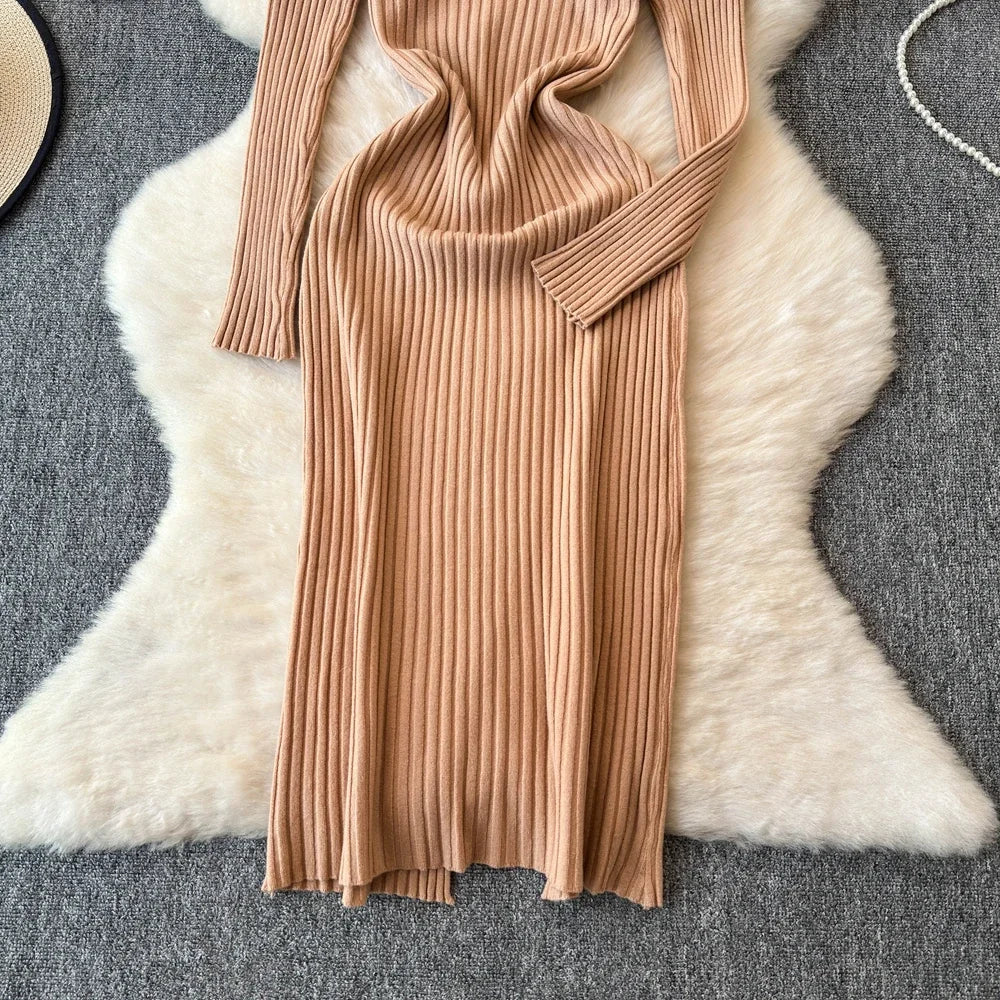 White Long Sleeve V Neck Lace Up Elegant Dress For Women